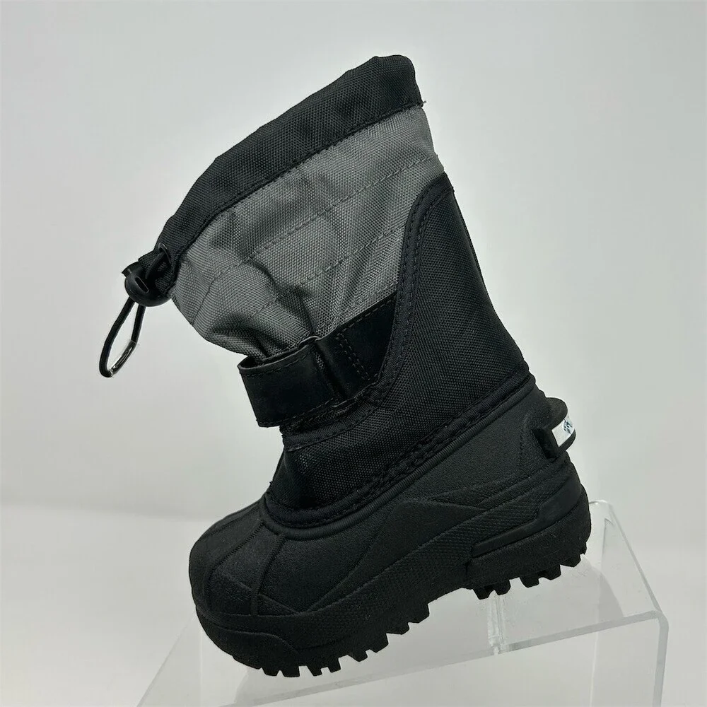 Columbia Powderbug Plus II Kids Winter Snow Boots Black Gray Waterproof Size 7